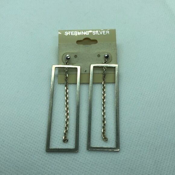 💛 925 Rectangle Chain Earrings - Picture 1 of 3